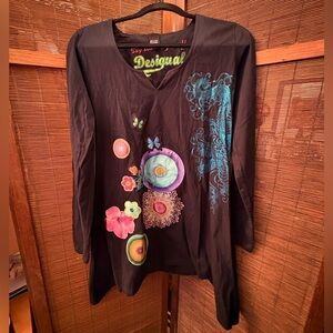 Desigual Navy Top with Vibrant Multicolor Design